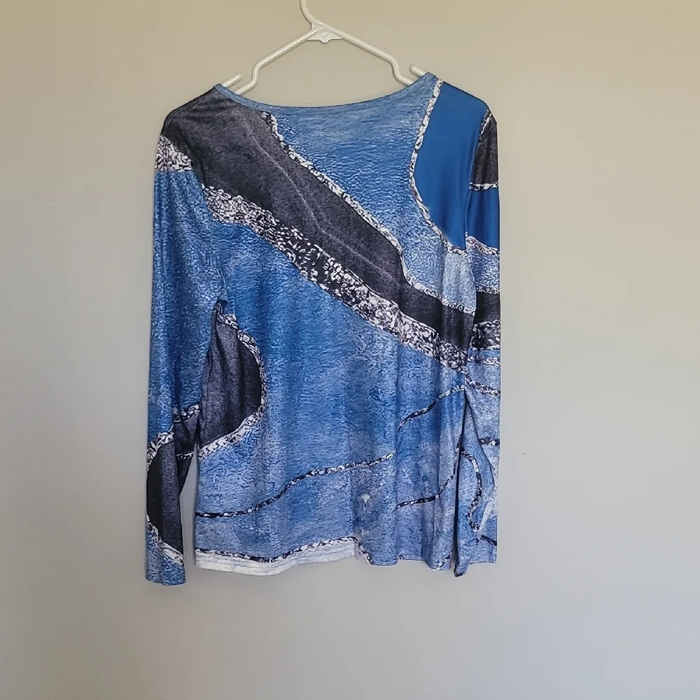 Source Unknown Blue and Black V-Neck Long Sleeve Top 1❤️ - Picture 2 of 2